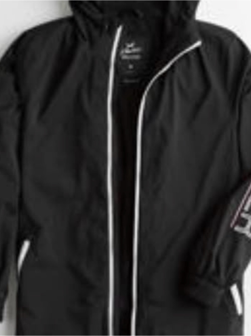 Holster Ladies Black Hooded Windbreaker with White Piping